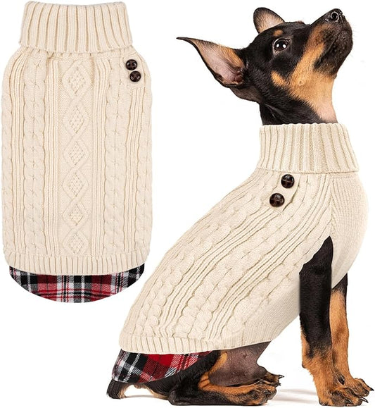 KYEESE Dog Sweater Warm Turtleneck Small Dogs Sweater with Gingham Patchwork Soft Pullover Dog Sweaters for Small Dogs Girl Comfy Puppy Coat for Fall Winter Cold Weather Stretchy Knitwear Cat Clothes