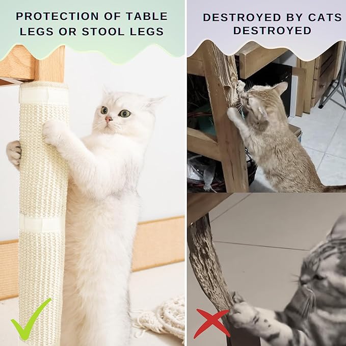 JanYoo 2 Pieces Cat Scratcher Mat for Table Leg Sisal Cat Scratching Pad Scratch Mat for Cat Scratch Pad Rug 19.69 × 9.84 in(White)