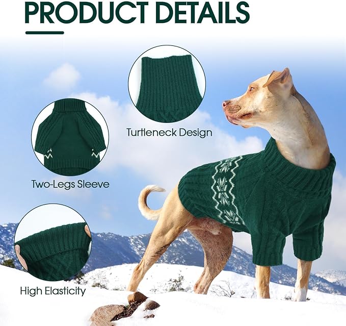 Kuoser Dog Sweater, Dog Sweaters for Medium Dogs, Doggie Sweater Boy Girl Christmas Clothes, Winter Coat Apparel Cable Knitwear, Pet Sweatshirt Outfit for Frech Bulldog, Boston Terrier, Green M