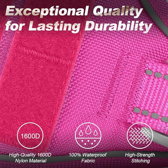 BARKBAY Service Dog Vest Tactical Dog Harness Medium Large Sized Dog Tags Personalized No Pull Adjustable Harness Reflective K9 Working Training Easy Control Military Molle System(Pink,M)