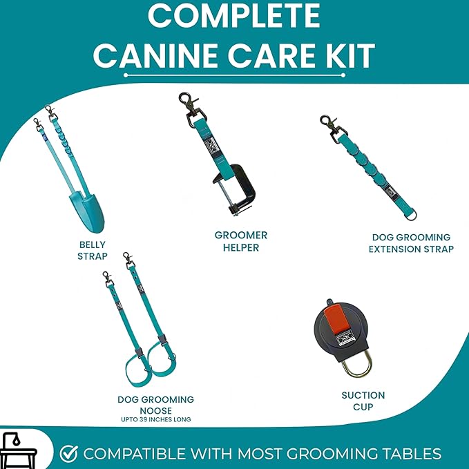 Prestige Elite - Set of 6 - Dog Groomers Helper Grooming Loops for Dogs Groomers - Adjustable Biothane Dog Grooming Loop, Belly Strap, Grooming Noose, Extension Strap & More - Dog Grooming Leash