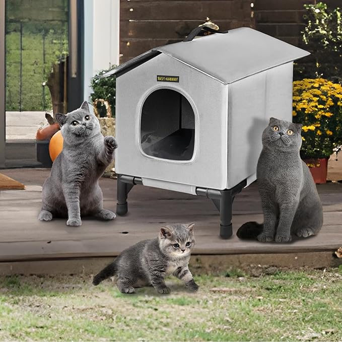 Heated Cat House for Indoor Cats in Winter, Waterproof, Fully Insulated Shelter for Stray and Feral Cats, Great for Cat Houses for Indoor Cats and Cat Beds for Indoor Cats (Grey-Heat, Small)
