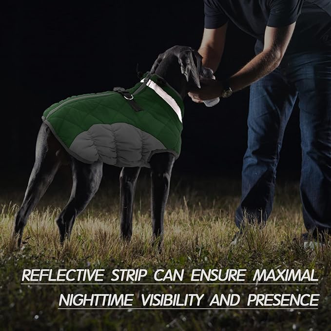 FUAMEY Dog Coat for Small Dogs,Waterproof Dog Winter Jacket with Harness Built in Puppy Cold Weather Coats Reflective Pet Vest with Zipper Warm Fleece Dogs Snowsuit Windproof Green S