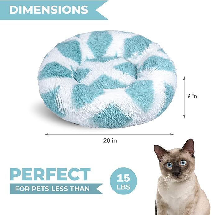 Whiskers & Friends Cat Bed, Cat Beds for Indoor Cats Washable, Orthopedic Soft Fluffy Round Calming Pet Bed for Small to Large Kitty Kittens & Dogs, Small Dog Beds & Furniture