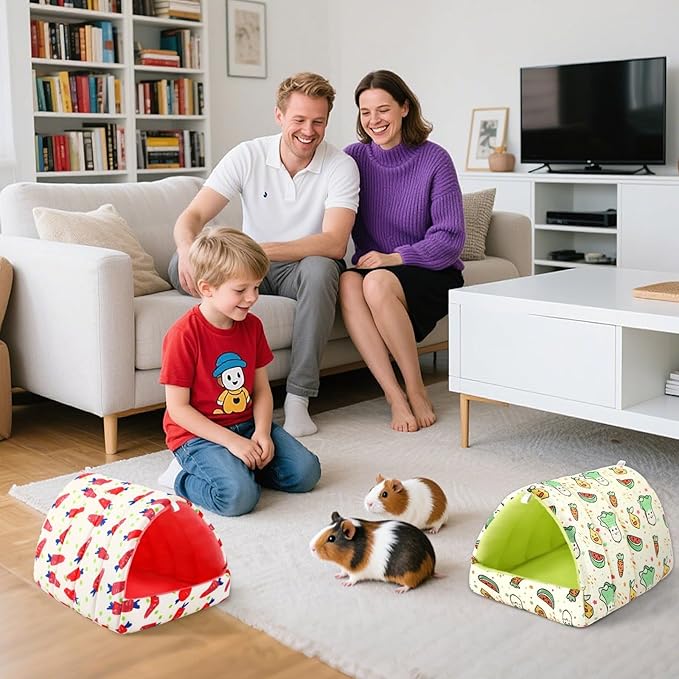 UPINS 2 Pack Guinea Pig Bed, Guinea Pig Hideout Washable Small Animal House Cage Accessories for Dwarf Rabbits Chinchillas Hamsters Hedgehogs Ferrets Bearded Dragons and Rats