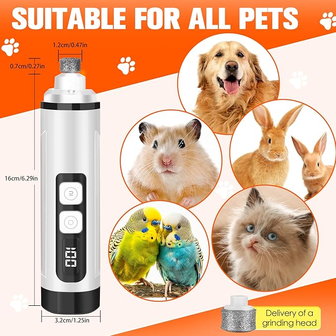Dog Nail Trimmers Ultra Quiet Electric Pet Dog Nail Clippers Cat Nail Clipper with Led Lights Nail Grinder High Speed Nail File Electric Clippers for Grooming Small, Medium,Large Dogs and Cats (white)
