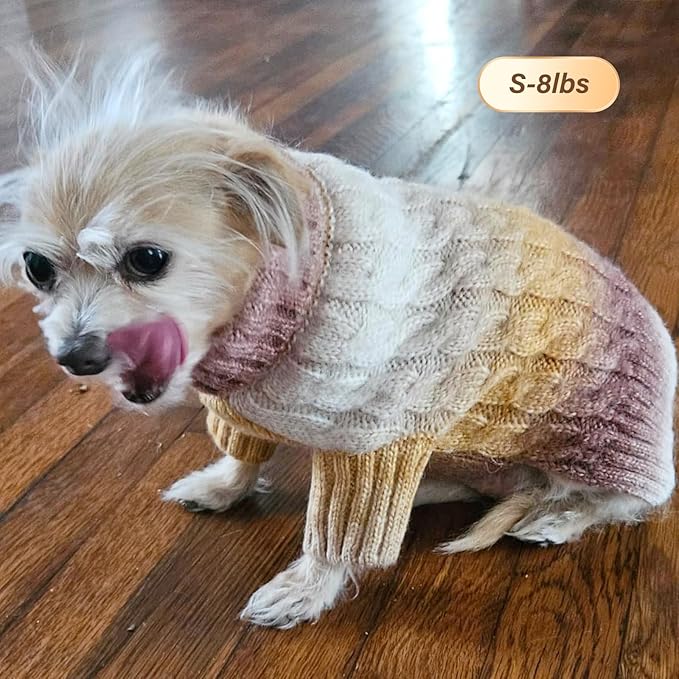 KYEESE Dog Sweater for Small Dogs Thick Cable Knit Dog Turtleneck Knitwear Warm with Sleeves Puppy Sweater Fuzzy, Brown, Small