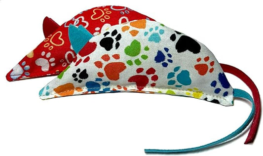 Colorful Catnip Mice for Cats Two Pack - Handmade in The USA (Red/White pp)