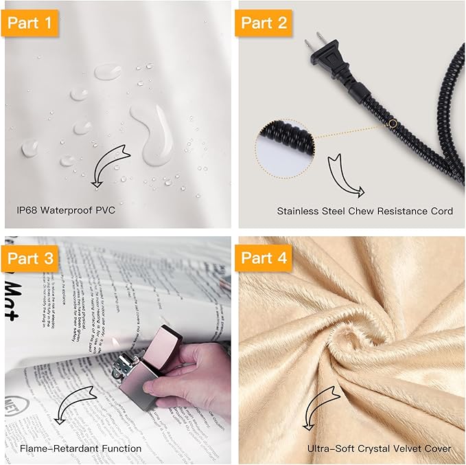 Toozey Pet Heating Pad, 6 Adjustable Temperature Dog Cat Heating Pad with Timer, Waterproof Heated Dog Bed with Chew Resistant Cord, Indoor Electric Pet Heated Mat 28x20in