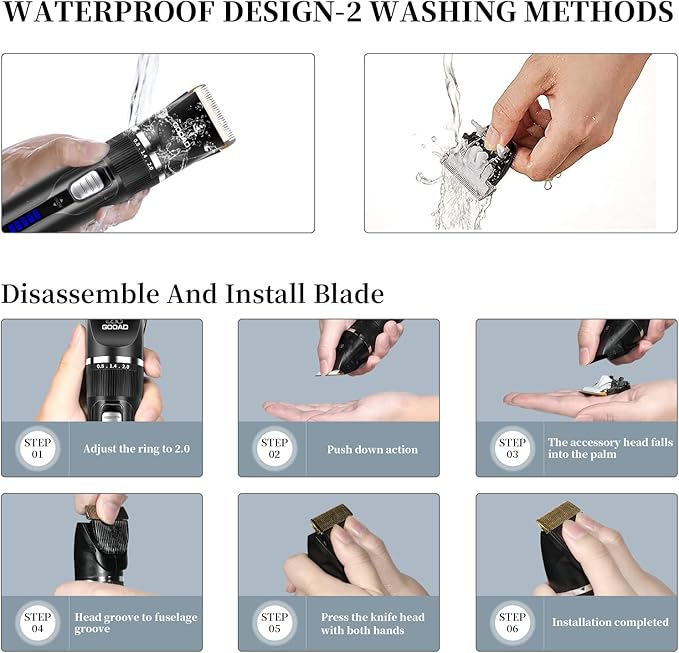 Dog Clippers Grooming Kit and Paw Trimmer,Cordless,Low Noise, Electric Quiet,Rechargeable, Dog Trimmer Grooming, Pet Hair Clippers for Thick Coats,Shaver for Small and Large Dogs Cats(Black)