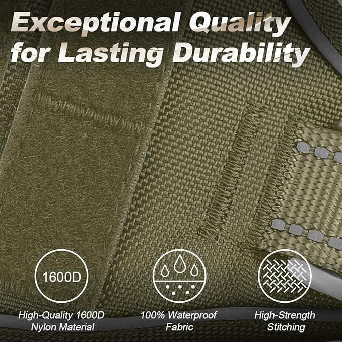 BARKBAY Service Dog Vest Tactical Dog Harness Medium Large Sized Dog Tags Personalized No Pull Adjustable Harness Reflective K9 Working Training Easy Control Military MolleSystem(Army Green,XL)