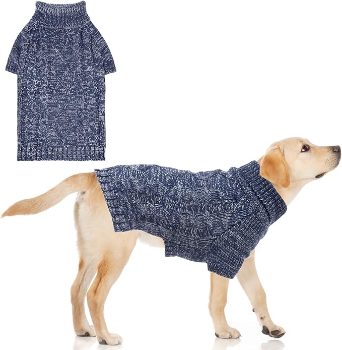 KOOLTAIL Thermal Knitted Dog Sweater for Small Medium Large Dogs, Turtleneck Cable Knit Doggy Winter Coat Warm Clothes Sweatshirt Outfits for Cold Weather,Pullover Pet Jumper for Puppy Cats Navy XL