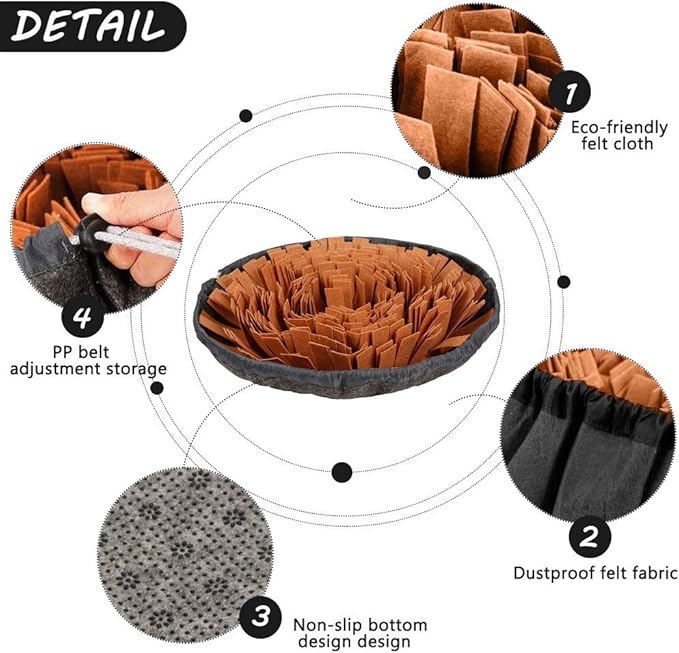 AWOOF Pet Snuffle Mat for Dogs, Interactive Feed Game for Boredom, Encourages Natural Foraging Skills for Cats Dogs Bowl Travel Use, Dog Treat Dispenser Indoor Outdoor Stress Relief (Brown)