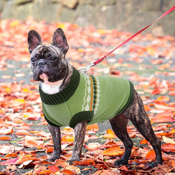 Kuoser Dog Sweater, Small Dog Sweater, Dogs Sweaters for Small Dogs Girl Boy, Thermal Puppy Christmas Sweaters Knitwear, Cold Weather Pet Winter Pullover Sweatshirt Apparel with Leash Hole, Green XS