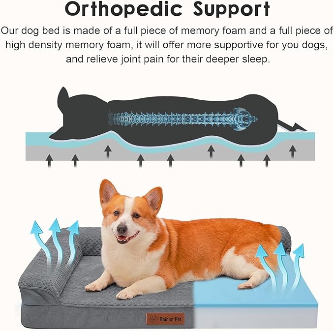 Orthopedic Dog Beds Large Sized Dog, Memory Foam Pet Bed for Large Dogs, Washable Removable Cover, Nonskid Bottom, Waterproof, 41x27x6 Inches, Dark Grey