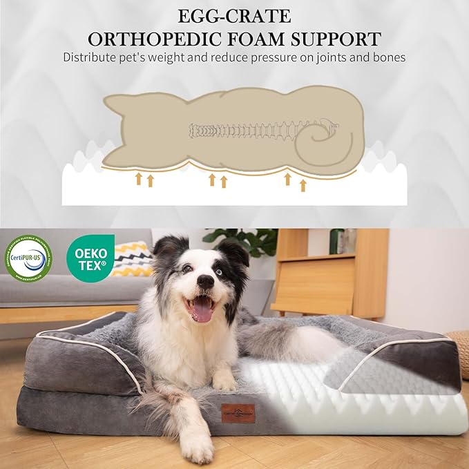 Comfort Expression Orthopedic Dog Bed for Small Dogs 24x16 Inch, Waterproof Supportive Egg Crate Foam Small Pet Bed with Removable Bolsters, Dog Couch with Washable Cover & Non-Slip Bottom, Grey