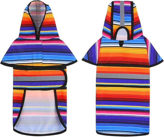 HDE Dog Raincoat Jacket Reflective Adjustable Hooded Pet Poncho Rain Coat with Leash Hole for Small to X-Large Dogs Baja Stripes - XL