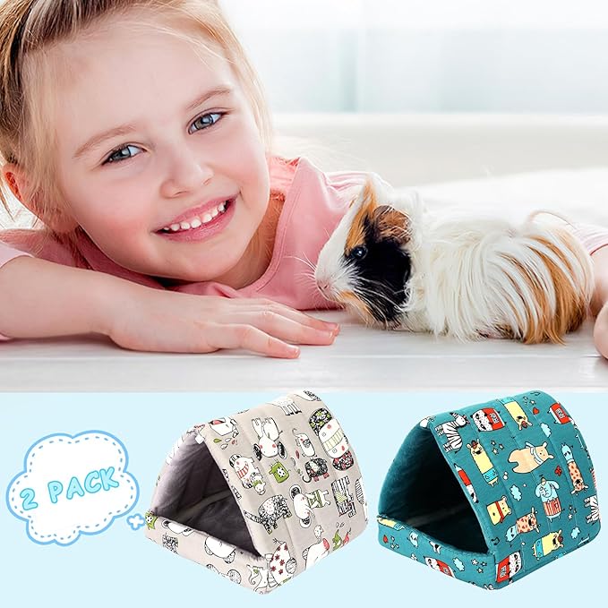 UPINS 2 Pack 9.8 inches Guinea Pig Bed, Guinea Pig Hideout Washable Small Animal House Cage Accessories for Dwarf Rabbits Chinchillas Hamsters Hedgehogs Ferrets Bearded Dragons and Rats