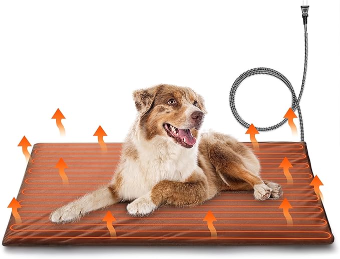 TURBRO 35x24” Large Pet Heating Pad, Electric Heated Dog Bed for Large Breeds, Air Valve Design, Anti-Bite Cord, Ultra-Soft and Anti-Slip Cover, Outdoor and Indoor Use, UL Test Passed, Brown