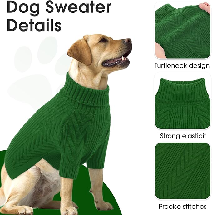 X-Large Dog Sweaters, Pet Sweaters for Extra-Large Dogs, Pets Sweatshirt Apparel Turtleneck Pullover Winter Pitbull, Labrador Retriever (Green, XL)
