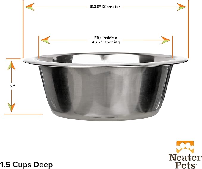 Neater Pet Brands 1.5 Cup (12 oz.) Stainless Steel Dog Bowls, Set of 2 Neater Feeder Replacement Bowls (Cat/Small Models), Dog Food Bowl & Water Bowl, Dishwasher Safe Metal Dish for Cats & Small Dogs