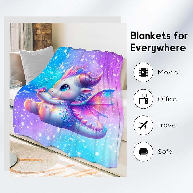 Kids Blanket for Girls Dragon Blankets Gifts - Comfy Cozy Fleece Throws for Couch, Bed & Bedroom 60"x80"