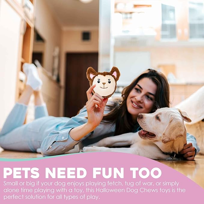 Flourish Pets 2 in 1 Halloween Multi-Layer Chew Toy for Active Dogs | Non-Toxic BPA Free Double Stitched Soft Fabric Exterior Dog Toys | Long-Lasting Dog Plush Toys –Werewolf 3.5"