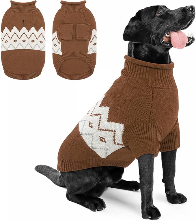 Queenmore Warm Dog Sweater, Soft Pet Knitwear, Knitted Pullover, Winter Pet Clothes for Small Medium Dogs Cats