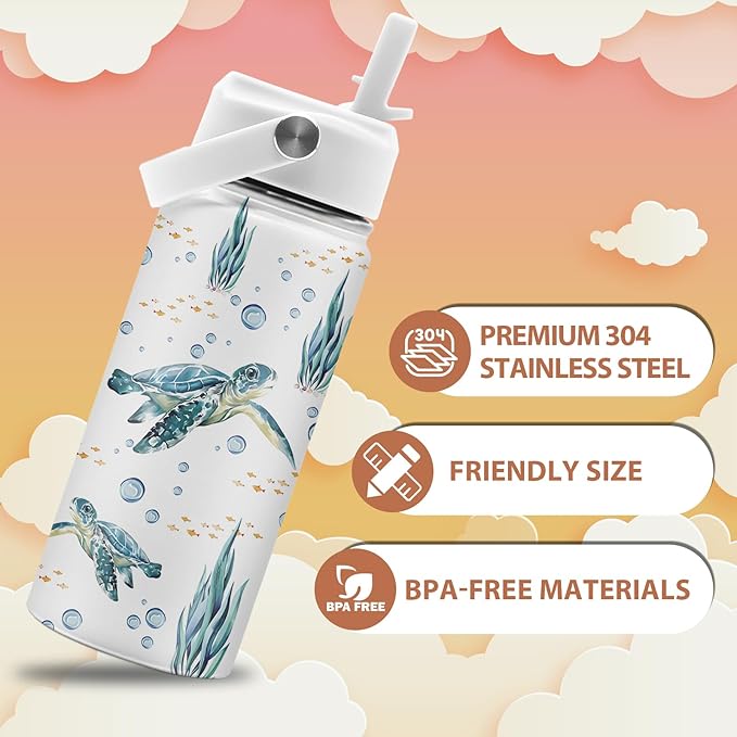 Turtle Gifts for Turtle Lovers, 16 oz Water Bottle with Straw Lid, Stainless Steel Insulated Sea Turtles Tumbler, Ocean Turtles Water Bottles for Turtle Lovers
