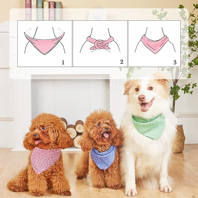 4PCS Fall Dog Bandanas Cat Birthday Cute Soft Cotton Puppy Scarfs Washable Daily Handkerchief Pink Green Blue Khaki Comfortable Gifts, Adjustable Accessories for Small Medium Large Girl Boy Pup Pet