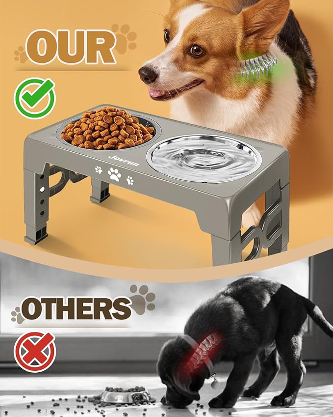 Elevated Dog Bowls, Dog Feeder with 2 Stainless Steel Dishes &1 Slow Feeder Bowl, 5 Heights Adjustable Raised Stand for Medium Large, Food Dishes with Non-Slip Feet