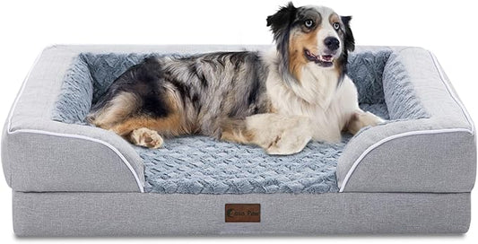 Orthopedic Dog Beds for Large Sized Dogs, Waterproof Memory Foam Large Pet Bed with Sides 36x27Inch, Non-Slip and Egg-Crate Foam Big Dog Couch Bed with Removable Washable Cover, Light Grey