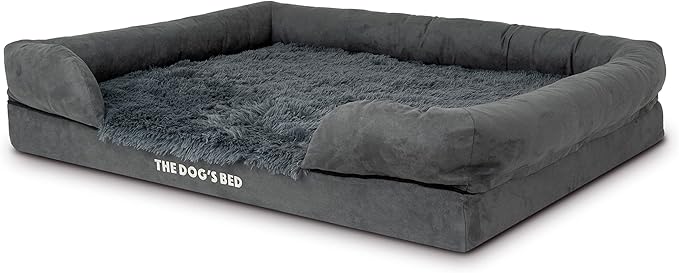The Dog’s Bed, XL Grey Fur,Memory Foam, Pain Relief: Arthritis, Hip & Elbow Dysplasia, Post Surgery, Lameness, Supportive, Calming, Waterproof Washable Cover