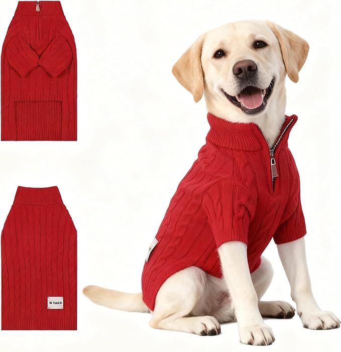 Medium/Large Dog Sweater, Warm Dog Winter Coat w/Sleeves, Comfortable High Neck Premium Dog Clothes for Labrador-Best for Holidays, Daily Walks XL Red