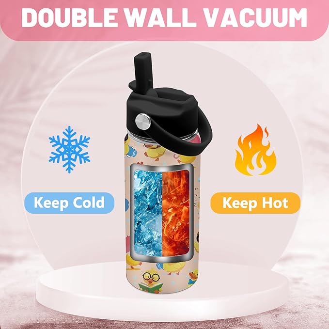 Duck Gifts, 16 oz Water Bottle with Straw Lid, Stainless Steel Insulated Water Bottles, Cute Duck Cup Gifts for Birthday Chritmas