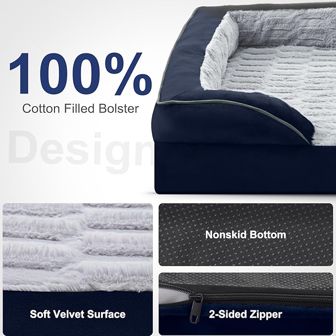 FURTIME Orthopedic Dog Bed for Medium Dogs - Washable Dog Sofa Beds Medium, Supportive Foam Pet Bed with Removable Washable Cover, Waterproof Lining and Nonskid Bottom, Navy Blue