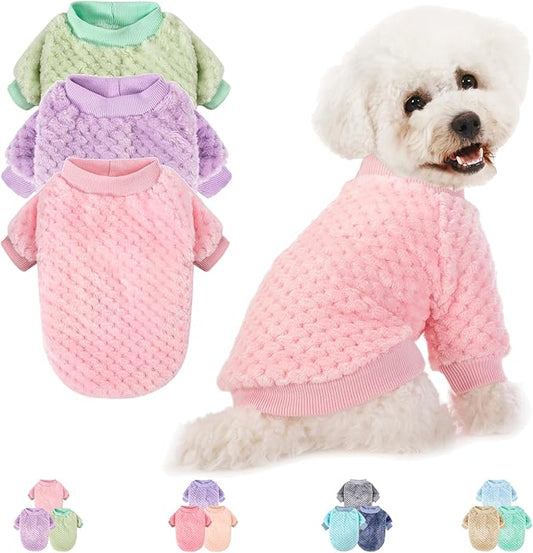 Dog Sweater, 2 or 3 Pack Dog Sweaters for Small Medium Dogs or Cat, Warm Soft Flannel Pet Clothes for Dogs Girl or Boy, Dog Shirt Coat Jacket (XX-Small, Pink+Purple+Light Green)