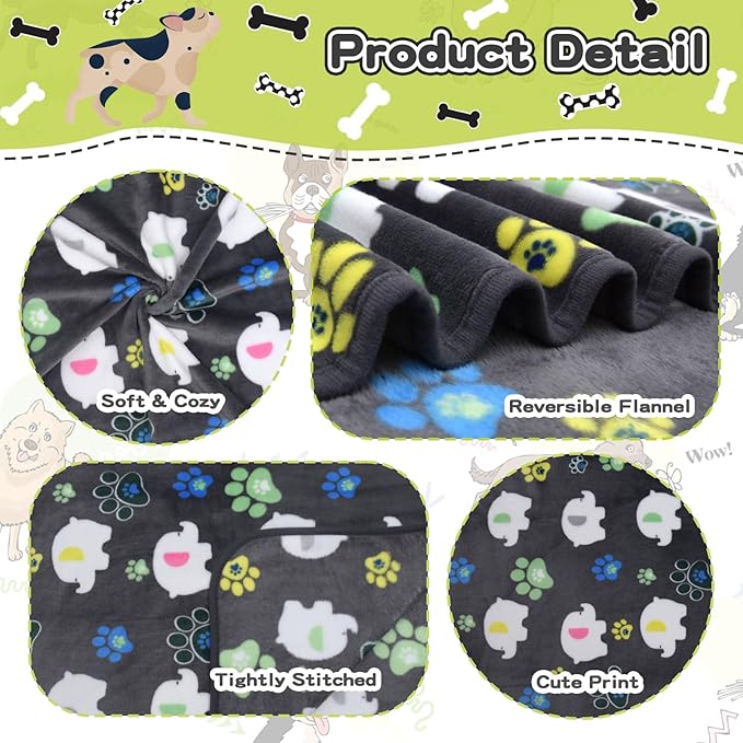 Rezutan Dog Blanket for Medium Dogs 1 Pack 3 Premium Soft Cat Puppy Blankets, 31x24 inch, with Flannel Cute Elephant & Paw Print for Small Kitten,Grey