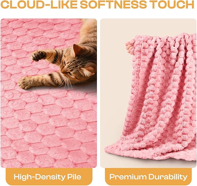 Luciphia Fleece Dog Blanket for Small Medium Large Dogs 3D Jacquard Flannel Puppy Cat Pet Throw Blankets Soft Washable Decorative Furniture Protect Pink, M(30''x20'')
