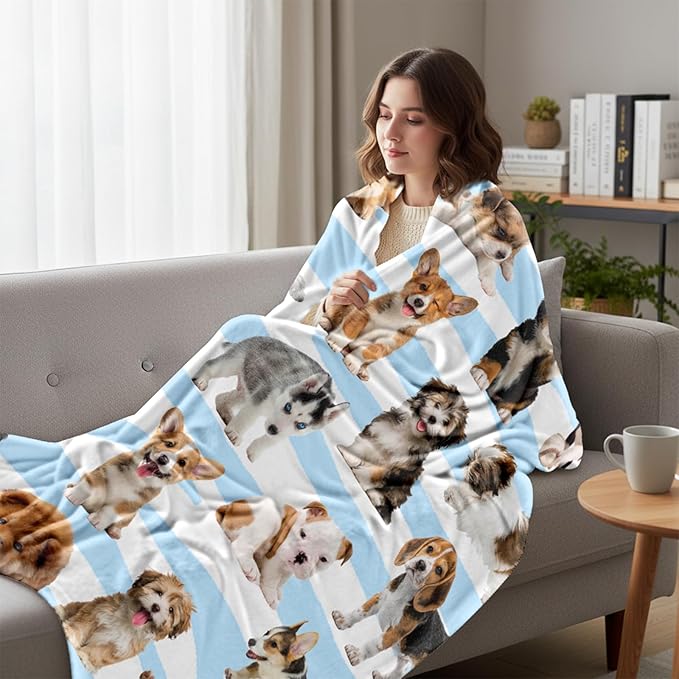 Dog Blanket for Girls Boys, Soft Flannel Fleece Throw Gifts, Lightweight Cozy Cute Puppy Decor Blanket 40"x50"