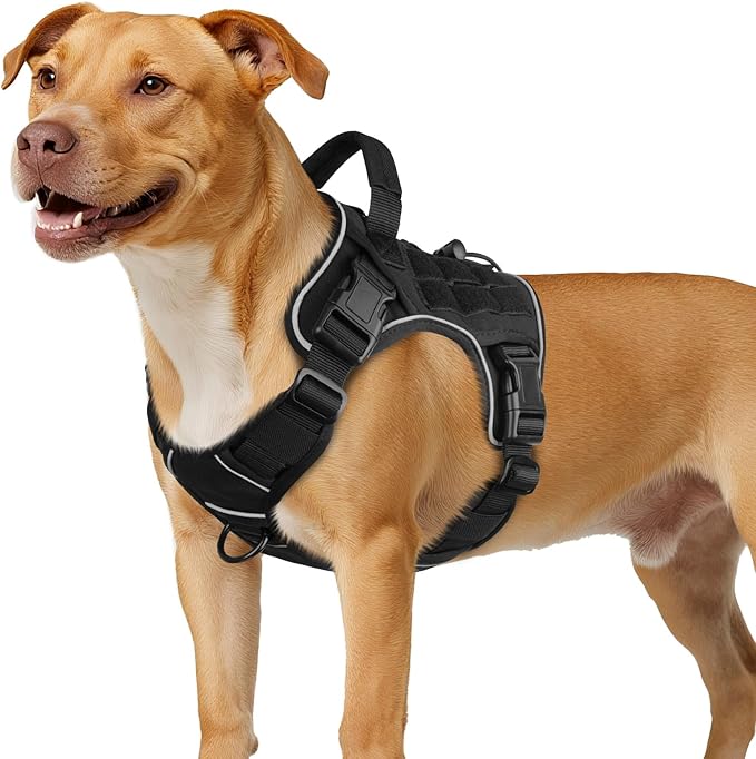 WINGOIN Black Tactical Dog Harness for Medium Dogs, Heavy Duty No Pull Dog Harness with Handle, Adjustable Reflective Military K9 Pet Vest for Pitbull, Female, Male, Walking, Training, Hunting (M)