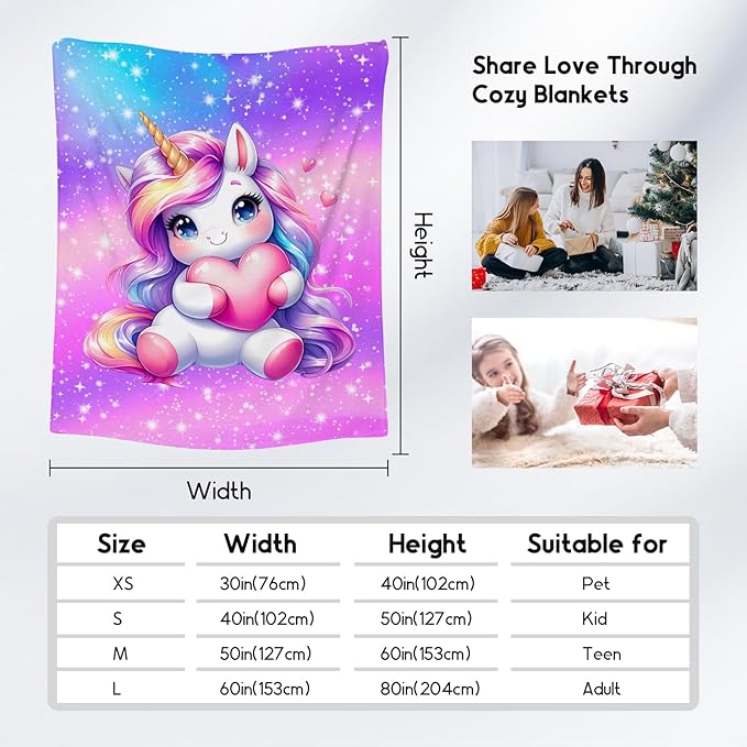 Unicorn Blanket Gifts for Girls - Flannel Soft Cute Throws for Couch, Bed 60"x80"