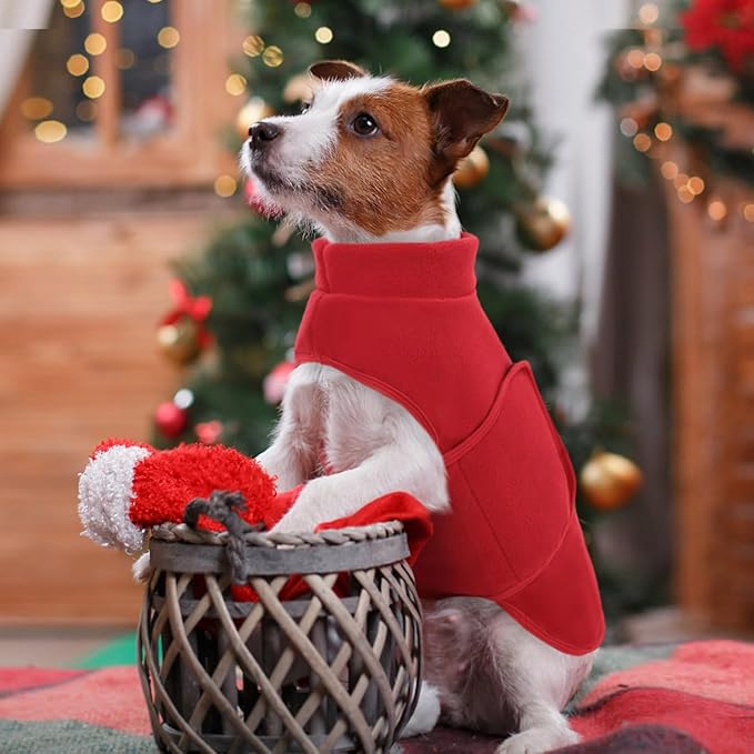 Queenmore XL Dog Sweaters, Soft Fleece Vest Pullover Dog Jacket with Leash Hole, Warm Winter Dog Clothes Cold Weather Doggy Dachshund Sweater for Large Dogs Cats Boy or Girl (Red, XL)