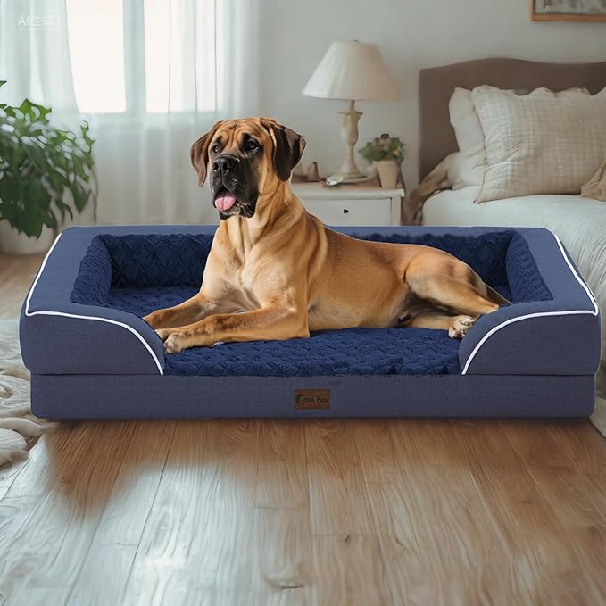 Orthopedic XXL Dog Beds, Waterproof Memory Foam Big Pet Bed for Extra Large Sized Dogs 53x42Inch, Non-Slip Bottom and Egg-Crate Foam Dog Couch Bed with Washable Removable Cover, Navy Blue