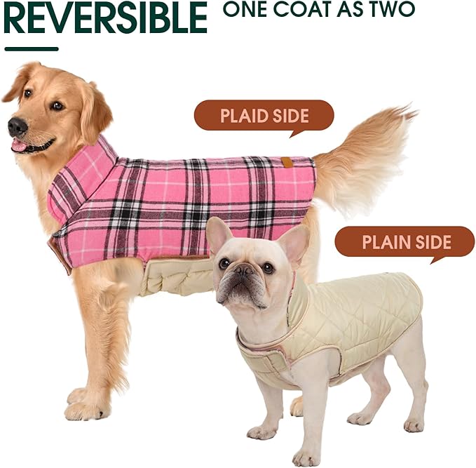Kuoser Warm Dog Coat, Waterproof Dog Jacket for Extra Large Dogs, Adjustable Durable XL Doggie Winter Coat Reversible Cozy Puppy Cold Weather Apparel from Small to Large Breed, Pink XL