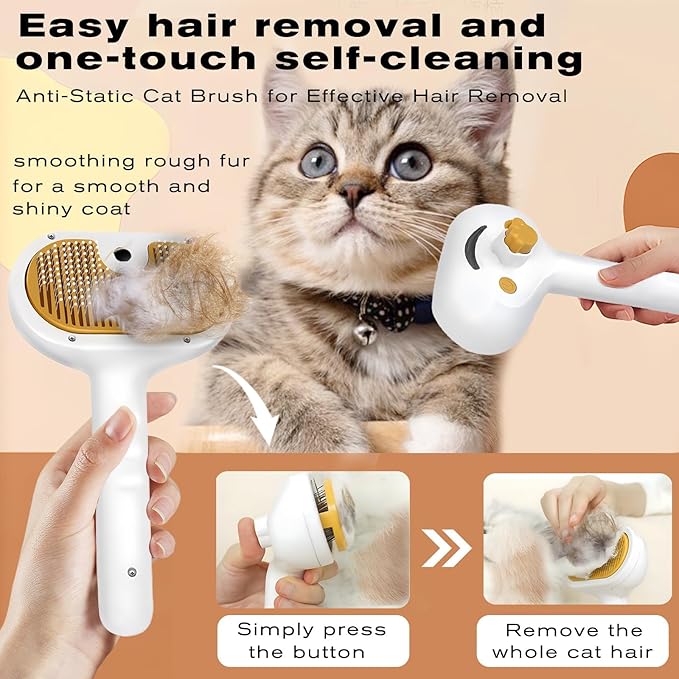 Pet Steam Brush for Dog & Cat – 3-in-1 Spray Hair Removal Comb – Steam for Shedding & Grooming – Water Brush for Long & Short Haired Pets – Spritz Defur Comb