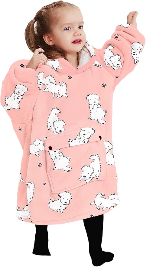 KFUBUO Wearable Blanket Hoodie for Kids Toddlers Sherpa Blanket Sweatshirt With Pocket Cute Dog Hoodies 2-6 Year Old Girl Boy Birthday Gifts