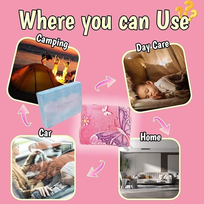 Halloween Butterfly Glow in The Dark Blanket for Daughters, Best Gift Blankets for 3-10 Year Old Kids Birthday Presents, Soft Cozy Flannel Camping Throw, Christmas Thanksgiving Gifts, 60"*50", Pink