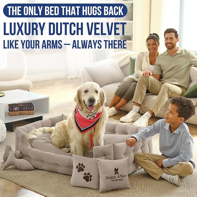 Luxury Dog Bed Chesterfield – Handcrafted Velvet Throne for Dogs | Joint Support, Calming & Temp-Regulating Comfort | Durable 5+ Years, Anti-Claw, Washable 100+ Times – XL, Ivory