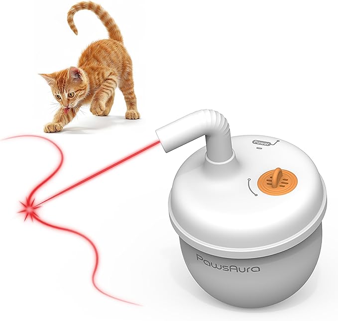 MayMaw Automatic Cat Laser Toy - 360° Self-Balancing Laser with 3 Adjustable Speeds & USB Rechargeable Interactive Toy for Bored Indoor Cats (White)